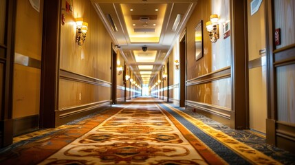 Corridor between hotel rooms,long corridor in a hotel 