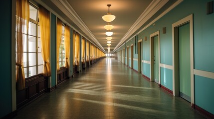 Corridor between hotel rooms,long corridor in a hotel 