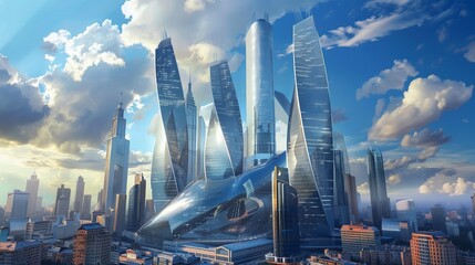Obraz premium City of Skyscrapers: A Vibrant Urban Landscape