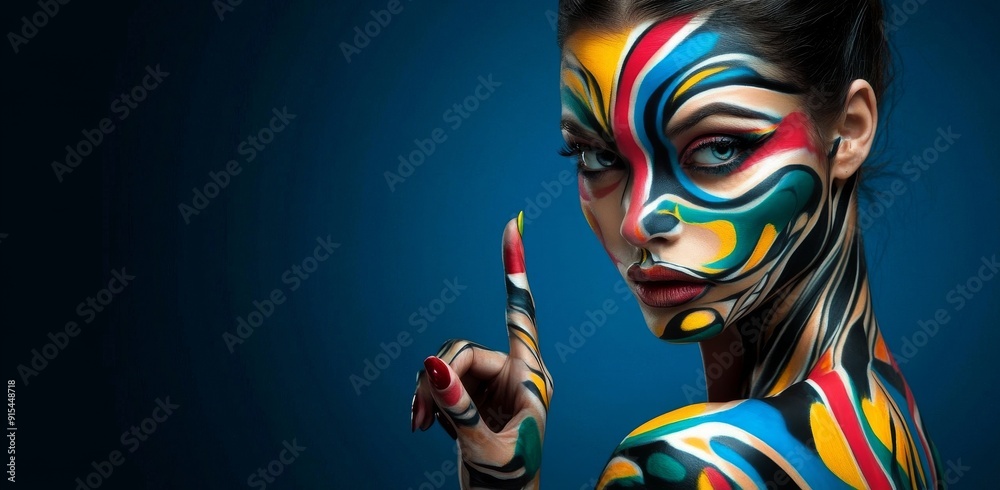 Wall mural the bright and beautiful girl is adorned with colorful make-up and body art