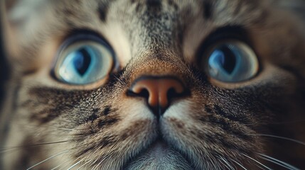 "A captivating close-up of a cat's face, showcasing its unique features and expressions in a high-quality, real-life photograph 