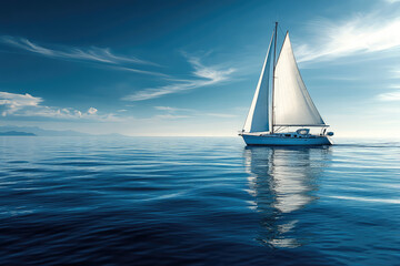 Obraz premium Serenity at Sea: A Sailboat's Journey on a Calm, Reflective Ocean
