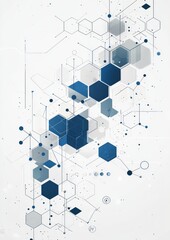 Abstract geometric background with blue and grey hexagons and connected lines