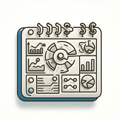 Naklejka premium 3D flat icon of a business dashboard symbol with copy space for project planning concept. Doodle line cartoon style.
