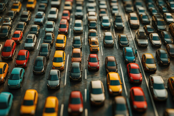Obraz premium A Mesmerizing Aerial View of a Colorful Urban Traffic Jam Reflecting Life's Obstacles