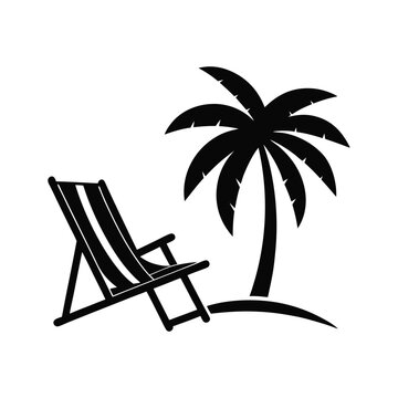 black beach chair palm tree scene clip art preview