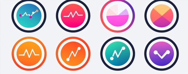 Colorful data visualization and analytics icons for a mobile app