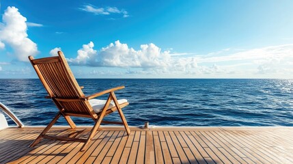 A single deck chair on a cabin cruiser, overlooking the open sea, inviting peaceful contemplation