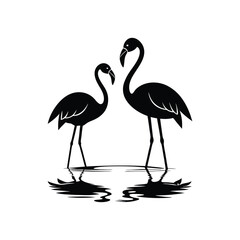 Obraz premium Flamingo vector silhouette, Vector black flamingo silhouette, Black silhouette of tropical bird flamingo,Flamingo silhouette vector illustration, Vector flamingo silhouette isolated on white backgroun