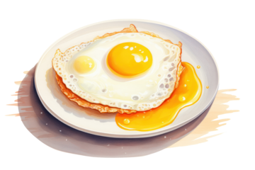 Watercolor painting of fried egg on a side isolated on white background.