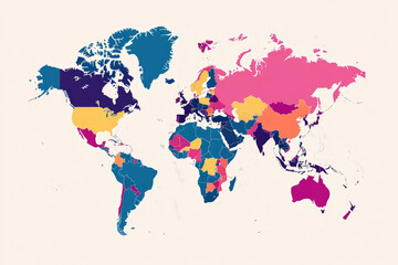 Fototapeta premium A Vibrant and Colorful World Map With Distinctive Country Colors