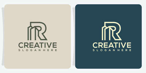 Luxury Luxury R letter with building line logo