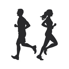 Silhouette of a running couple vector illustration, Variety of runner silhouettes, Sport icon running silhouette of running woman isolated vector on the white background