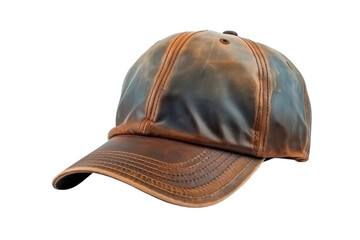 Fototapeta premium Vintage baseball cap with faded color and old-looking brim, isolated on white background.