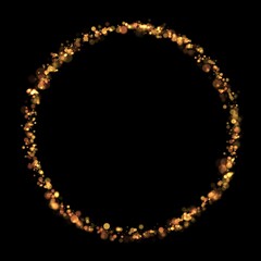 Gold sparkle or glitter lights effect round or circle frame, transparent light bokeh, isolated. Golden border, jewel deco art. Shining dust glowing confetti. Spark object. Png