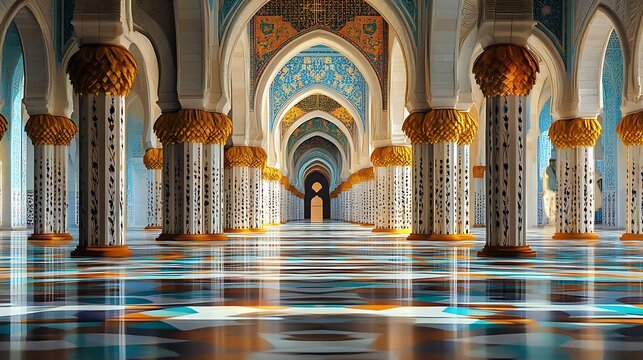 Grand Mosque Interior - A Realistic Image of a Beautiful Mosque Hall