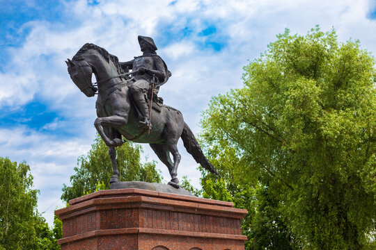 Biysk, Russia - June 11, 2024: Monument to Peter the Great in Biysk, Russia. Founder of the city is Russian Tsar Peter I, signed order in 1708
