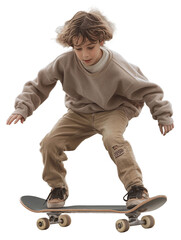 Boy playing skateboard transparent background PNG file.