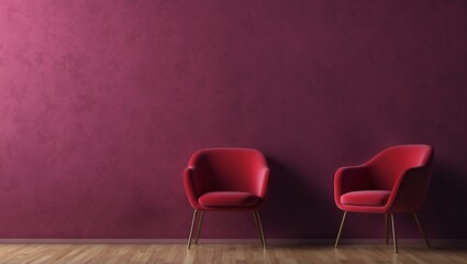 Two red chairs with elegant modern design in a purple room