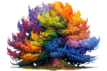 Arborvitae bushes captured in bright colors, isolated on white background.