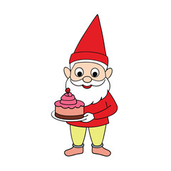 Cute Santa holding a birthday cake in a cartoon style vector illustration on white background.