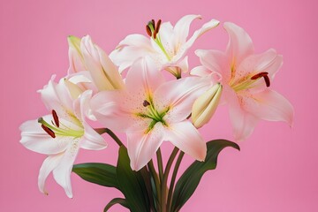 Fototapeta premium Beautiful Pink Lilies on a Pink Background