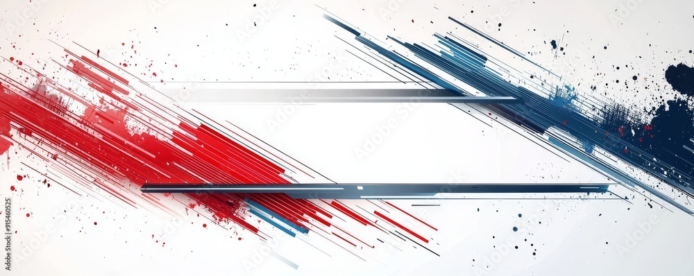 Wall mural Abstract art with dynamic blue and red stripes on a white background