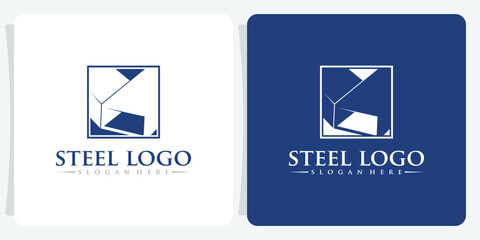 Naklejka premium Steel beam, factory metal industrial girder cutout logo design for production