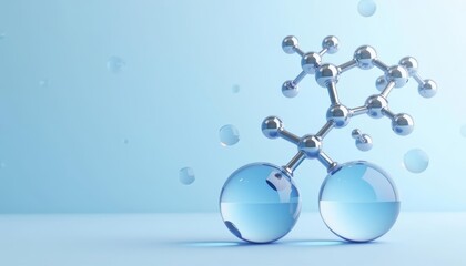  Elegant molecular structure with water droplets symbolizing purity and science