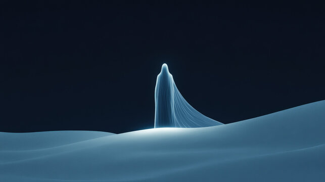 Ghostly presence summoning energy in a silent, sandy expanse, [spell specter sand]