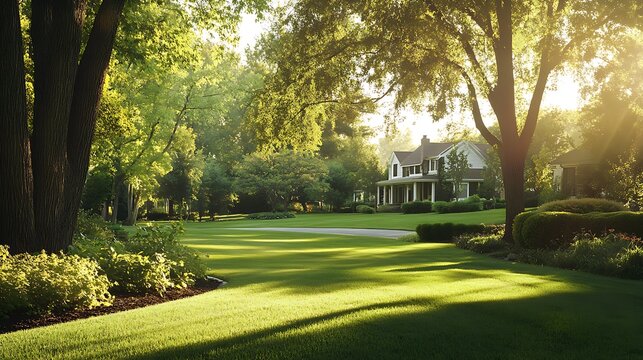 A Sunny Day in a Suburb with a White House