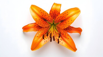 Striking Overhead View of Bright Orange Tiger Lily Bloom on White Background
