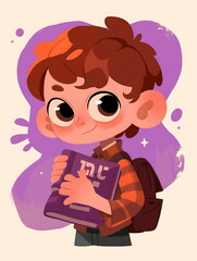 Cute little boy with a book of fairy tales. Magic book of spells. Magic training.