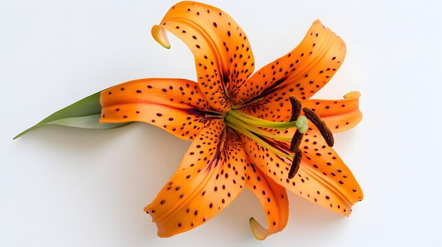 Vibrant Orange Tiger Lily Flower with Spotted Petals on White Background