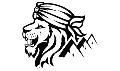 Black and white Lion head vector illustration with symmetrical design, for your logo template