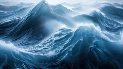Obraz premium Turbulent waves surge and collide amidst a moody atmosphere just before sunset