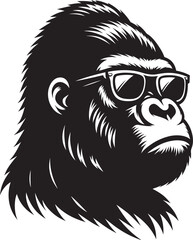 Gorilla head mascot Silhouette isolated on white background Minimalist vector