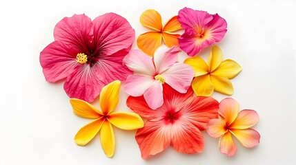 Vibrant Tropical Flower Bouquet with Hibiscus and Plumeria Blooms on White Background