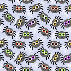 Cute Spider and spider web seamless pattern for Halloween background