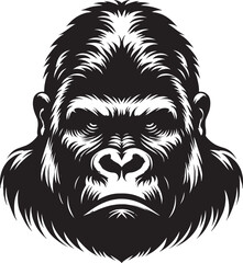 Gorilla head mascot Silhouette isolated on white background Minimalist vector