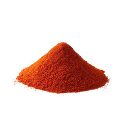 A mound of bright red chili powder isolated on a black background.