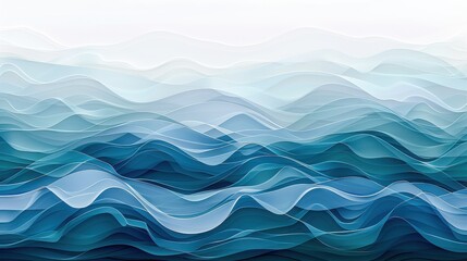 Fototapeta premium Smooth layers of blue and teal create a calm, wavy pattern resembling tranquil ocean waters