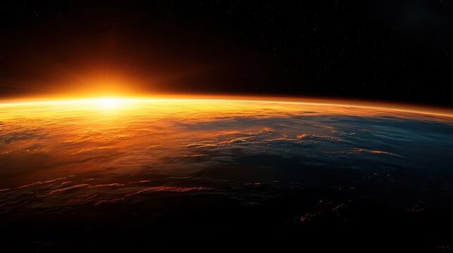 Dawn light over Earths horizon, space view, isolated on black background, copy space, poster for AD, radiant glow, clear imagery, cosmic scene