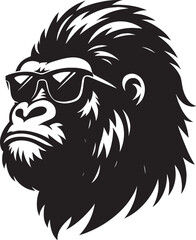 Gorilla head mascot Silhouette isolated on white background Minimalist vector