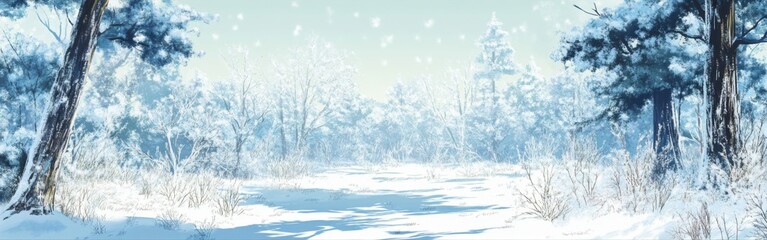Winter's Tale: Anime-Style Snowscape with Icicles and Snow-Covered Pines for Abstract Art and Storybook Illustrations,For Poster,Novel,UI,WEB,Game,Design,book illustrations and picture books
