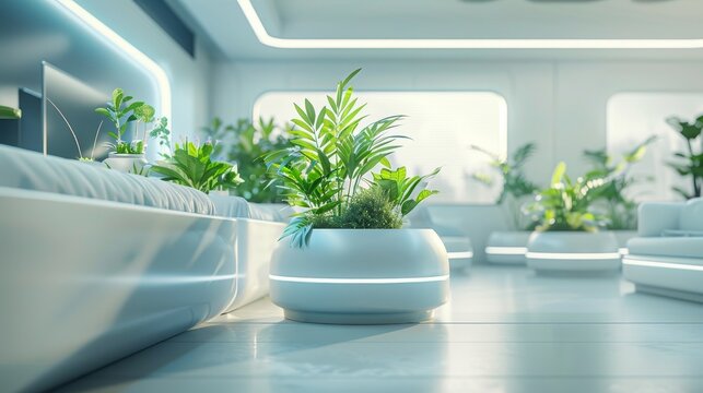 Smart Planters and Greenery Integration in a Modern Office Space.