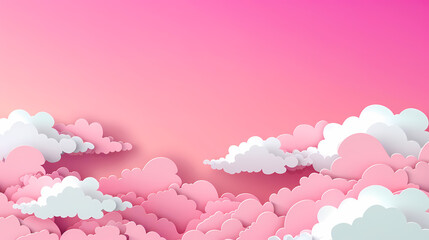 Obraz premium Horizontal banner with pink sky and paper cut clouds