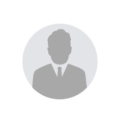 Male face silhouette or icon. Man avatar profile. Unknown or anonymous person in circle illustration on transparent png background.	
