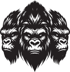 Gorilla head mascot Silhouette isolated on white background Minimalist vector