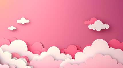 Horizontal banner with pink sky and paper cut clouds